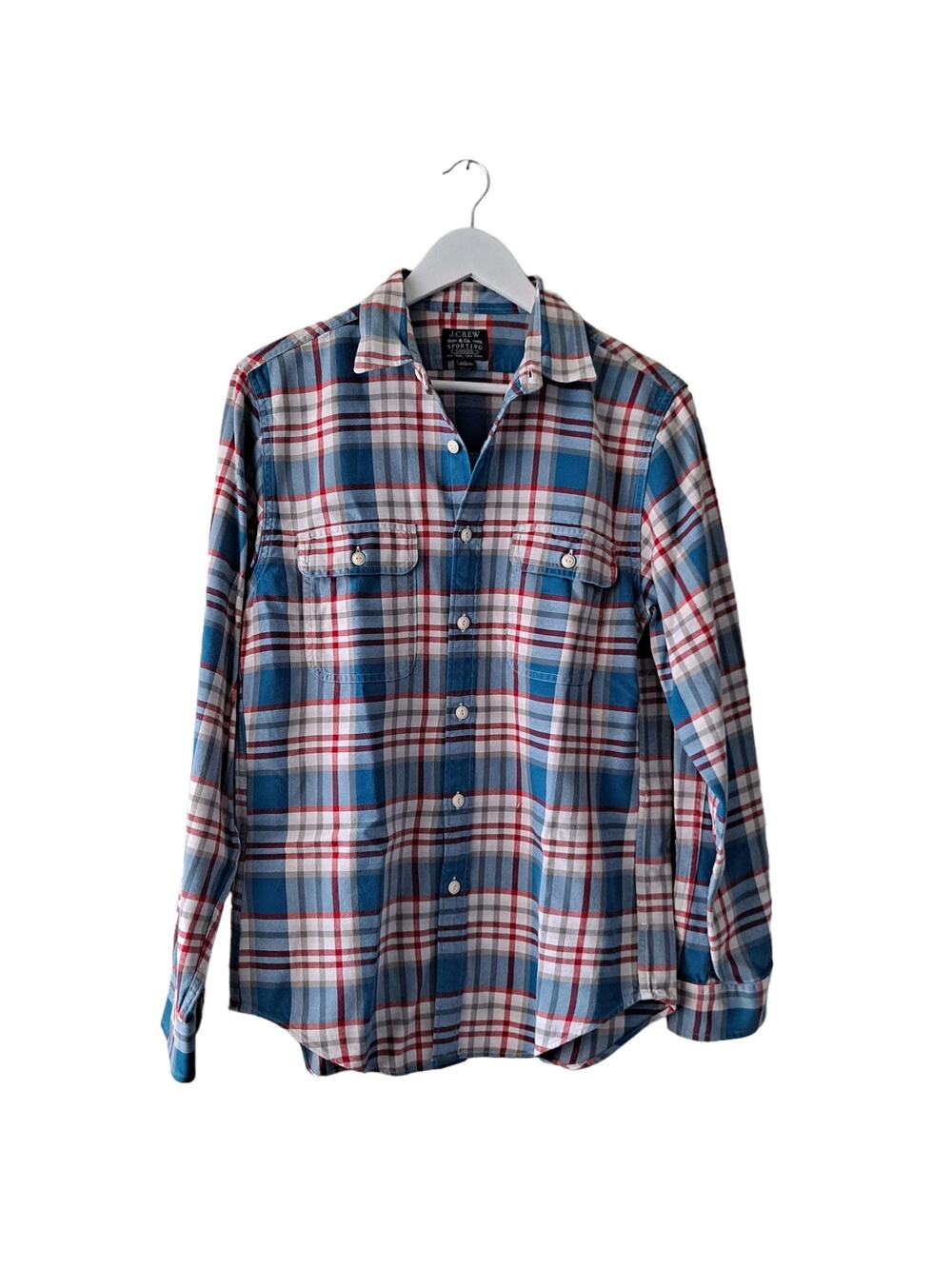 J. Crew Mens Blue & Red Plaid Notch Collar Flannel Button Down Shirts - Size S